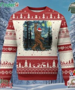 Bigfoot Starry Night Ugly Christmas Sweater Sasquatch Santa Hat Sasquatch Van Gogh Sky Painting Art Xmas Gift