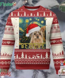 Funny Xmas Yorkshire Ugly Christmas Sweater Believe Christmas Starry Night Dog Lover