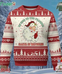 Be Nice To The Teacher Santa Is Watching Retro Groovy Christmas Ugly Christmas Sweater