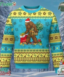 Bigfoot Ugly Christmas Sweater Pineapple Tree Lights Funny Hawaiian Xmas Sasquatch Lovers