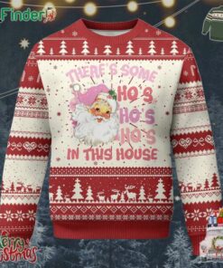 Christmas Pink Santa Ugly Christmas Sweater Theres Some Hos In This House Retro Xmas Vibe