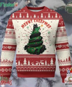 Gothic Xmas Ugly Christmas Sweater Meowy Creepmas Cat Christmas Tree