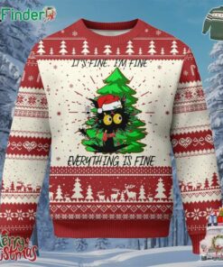 Black Cat Christmas Ugly Christmas Sweater Its Fine Im Fine Everthing Is Fine Funny Xmas