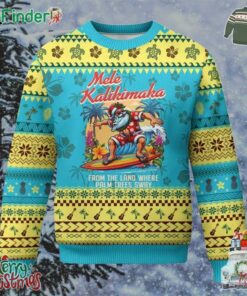 Xmas In Hawaii Ugly Christmas Sweater Mele Kalikimaka From The Land Where Palm Trees Sway Surfing Santa