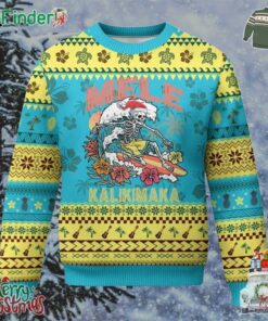 Xmas In Hawaii Ugly Christmas Sweater Mele Kalikimaka Hawaiian Tropical Surfing Skeleton