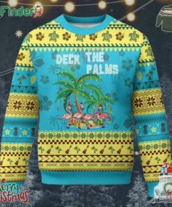 Xmas In Hawaii Ugly Christmas Sweater Deck The Palms Firework Flamingo
