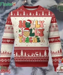 Groovy Holly Jolly Teacher Christmas Retro Xmas Ugly Christmas Sweater
