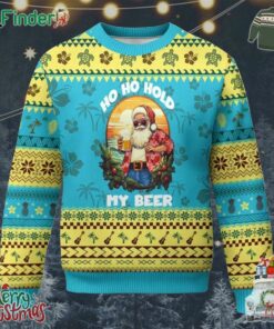 Xmas In Hawaii Ugly Christmas Sweater Ho Ho Hold My Beer Cool Santa Sunglass