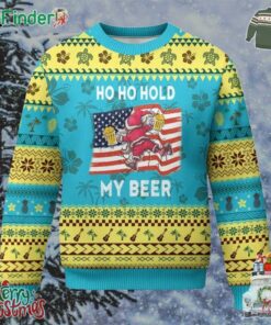 Xmas In Hawaii Ugly Christmas Sweater Ho Ho Hold My Beer Drunk Santa Usa Flag