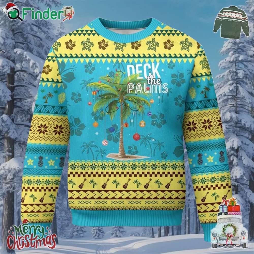 Hawaiian Christmas Ugly Christmas Sweater Deck The Palms Christmas Palm Tree Beach Family Vacation Hawaiian Christmas Ugly Christmas Sweater Deck The Palms Christmas Palm Tree Beach Family Vacation