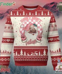 Funny Pink Xmas Retro Black Santa Ugly Christmas Sweater Holly Jolly Vibes