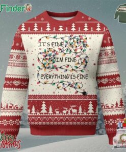 Funny Christmas Ugly Christmas Sweater Its Fine Im Fine Everything Is Fine Xmas Lights