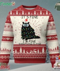 Funny Christmas Cat Ugly Christmas Sweater Its Fine Im Fine Everything Is Fine Meowy Catmas Xmas