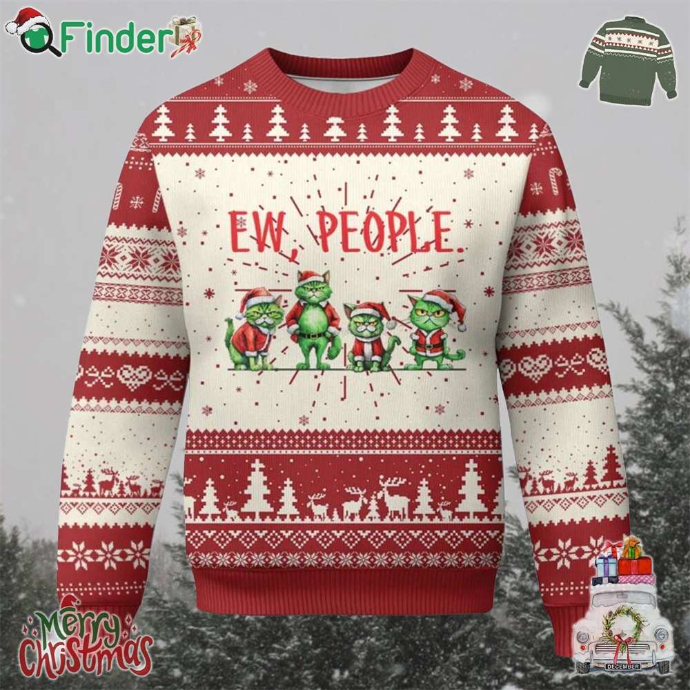 Funny Xmas Cat Ugly Christmas Sweater Ew People Green Cat Santa Funny Xmas Cat Ugly Christmas Sweater Ew People Green Cat Santa