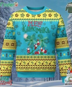 Hawaiian Xmas Ugly Christmas Sweater Mele Kalikimaka Santa Climb Palm Tree