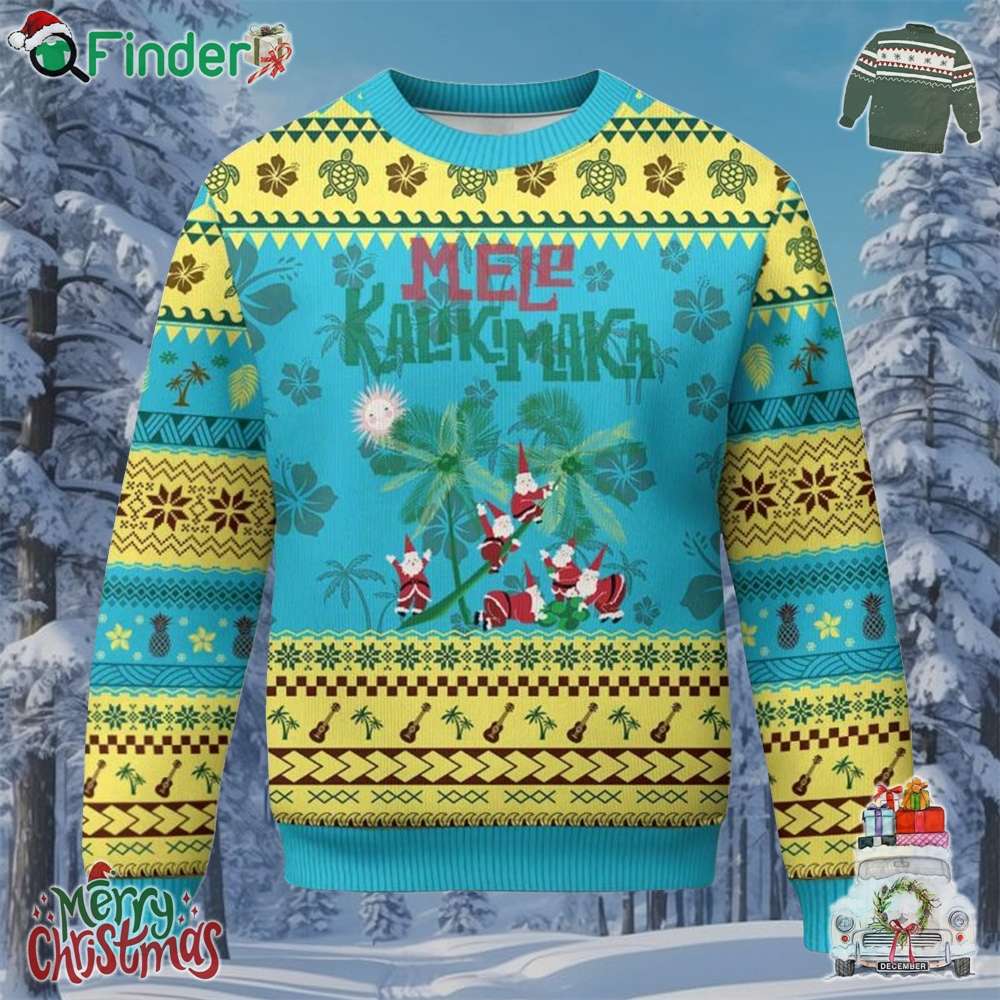 Hawaiian Xmas Ugly Christmas Sweater Mele Kalikimaka Santa Climb Palm Tree Hawaiian Xmas Ugly Christmas Sweater Mele Kalikimaka Santa Climb Palm Tree