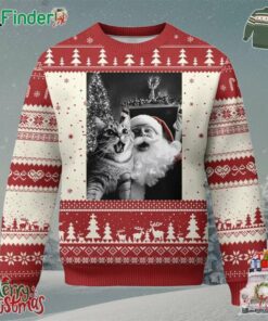Funny Christmas Cat Selfie With Santa Ugly Christmas Sweater