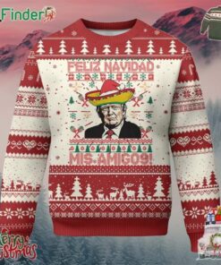 Funny Mexico Xmas Trump Ugly Christmas Sweater Feliz Navidad Mis Amigos Mexican Sombrero Santa