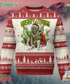 Funny Weed Xmas Ugly Christmas Sweater Merry Juana Santa Skeleton 420