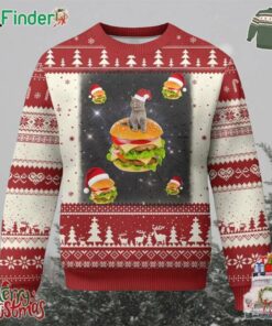Funny Xmas Cat Ugly Christmas Sweater Santa Cat Hamburger Lover Galaxy Outer Space