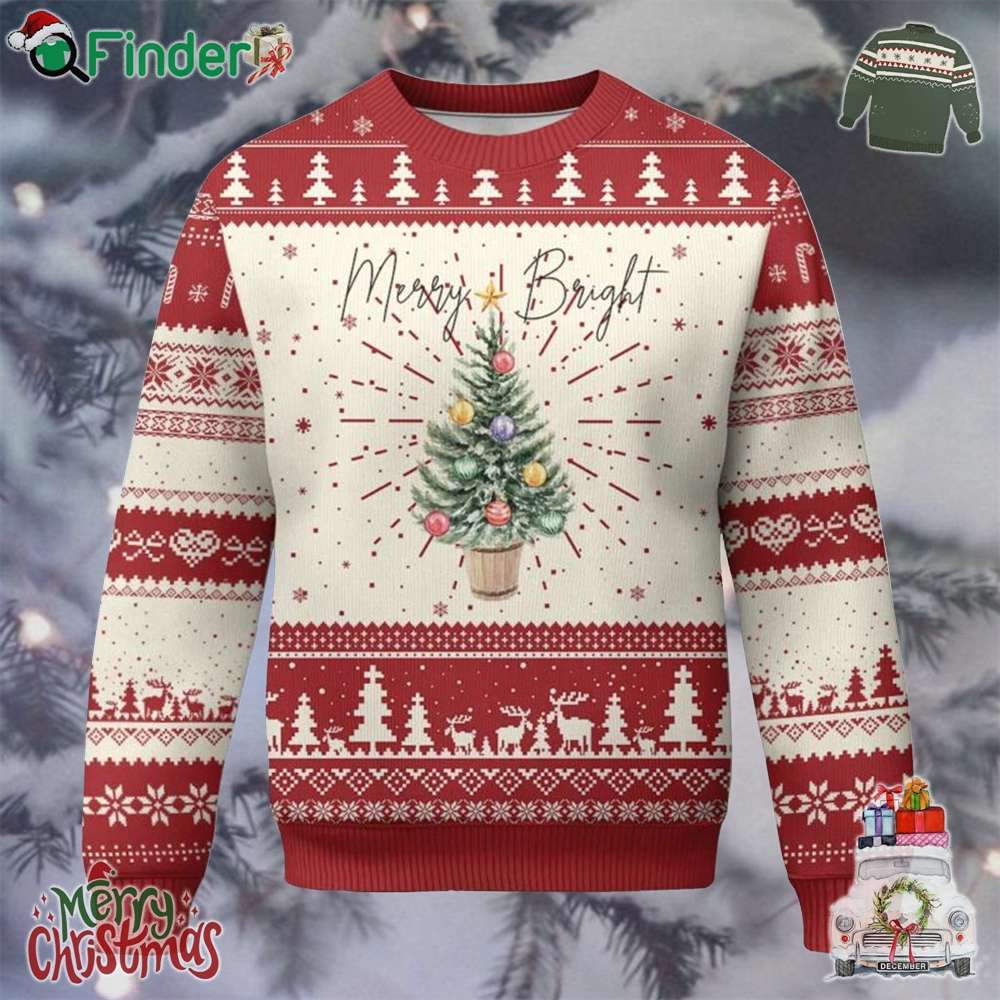 Xmas Ugly Christmas Sweater Merry And Bright Retro Xmas Tree Xmas Ugly Christmas Sweater Merry And Bright Retro Xmas Tree