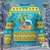 Xmas In Hawaii Ugly Christmas Sweater Palm Tree Firework Santa At Beach Drinking Coconut