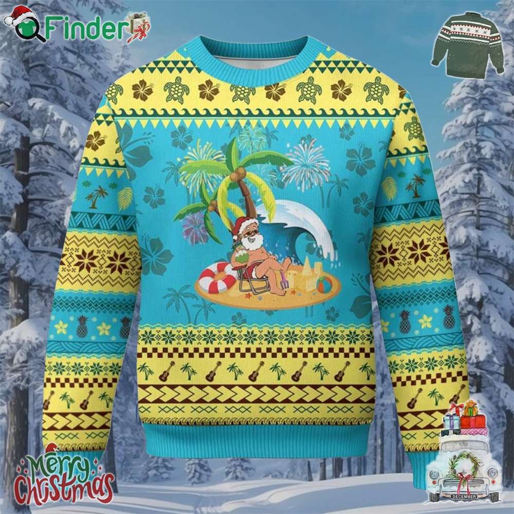Xmas In Hawaii Ugly Christmas Sweater Palm Tree Firework Santa At Beach Drinking Coconut Xmas In Hawaii Ugly Christmas Sweater Palm Tree Firework Santa At Beach Drinking Coconut