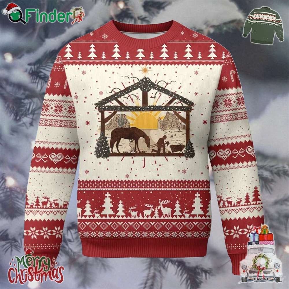Xmas Western Ugly Christmas Sweater True Story Jesus Cowboy Nativity Scene Xmas Western Ugly Christmas Sweater True Story Jesus Cowboy Nativity Scene