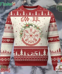 Yule Pagan Ugly Christmas Sweater God Jul Christmas Nordic Vegvisir Wreath