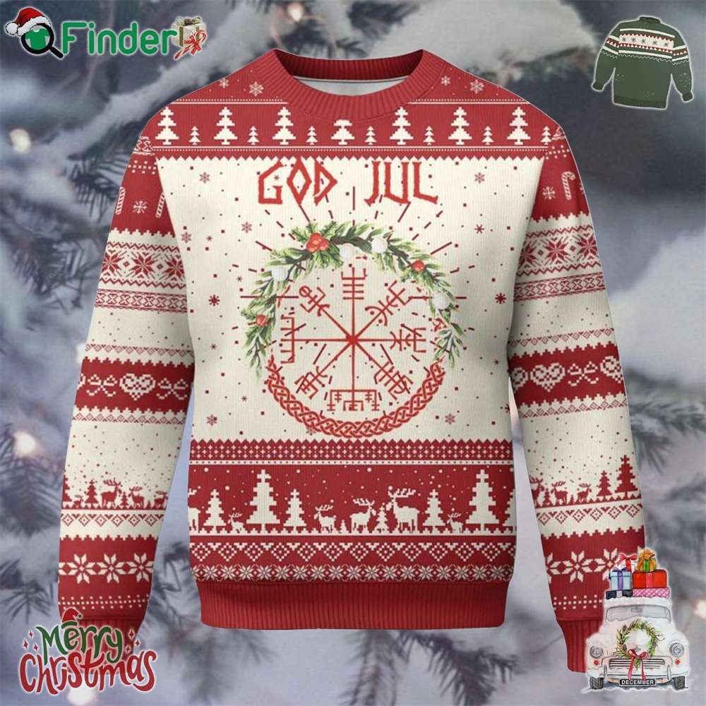 Yule Pagan Ugly Christmas Sweater God Jul Christmas Nordic Vegvisir Wreath Yule Pagan Ugly Christmas Sweater God Jul Christmas Nordic Vegvisir Wreath