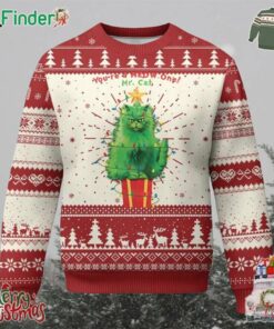 Funny Xmas Cat Ugly Christmas Sweater You Are A Meow One Mr Cat Green Cat