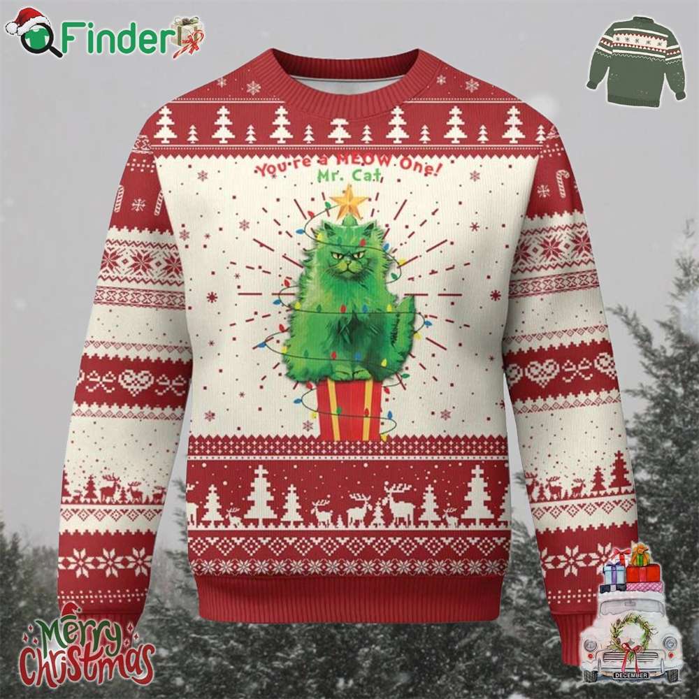 Funny Xmas Cat Ugly Christmas Sweater You Are A Meow One Mr Cat Green Cat Funny Xmas Cat Ugly Christmas Sweater You Are A Meow One Mr Cat Green Cat