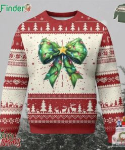 Funny Xmas Coquette Ugly Christmas Sweater Green Xmas Tree Bow