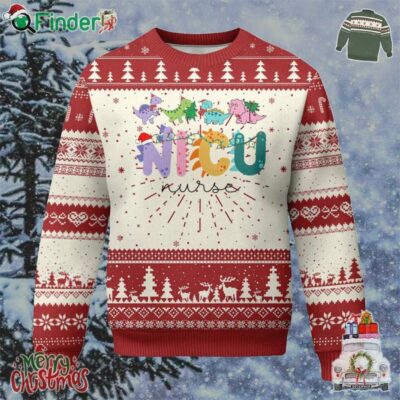 Nicu Nurse Christmas Ugly Christmas Sweater Xmas Light Neonatal Intensive Care Unit Nurse Appreciation Gift Dinosaur