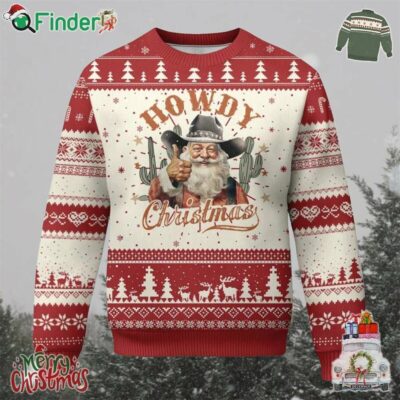 Funny Western Xmas Ugly Christmas Sweater Howdy Christmas Retro Cowboy Santa Country