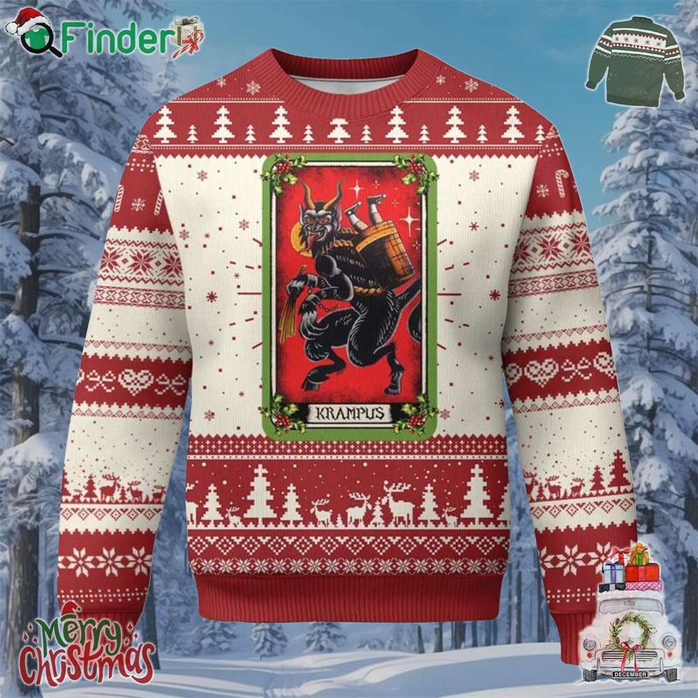 Xmas Krampus Ugly Christmas Sweater American Traditional Tarot Card Xmas Krampus Ugly Christmas Sweater American Traditional Tarot Card