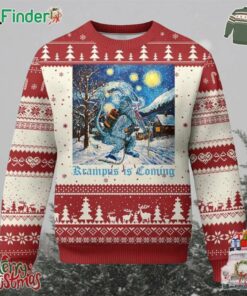 Krampus Is Coming Ugly Christmas Sweater Spooky Christmas Starry Night