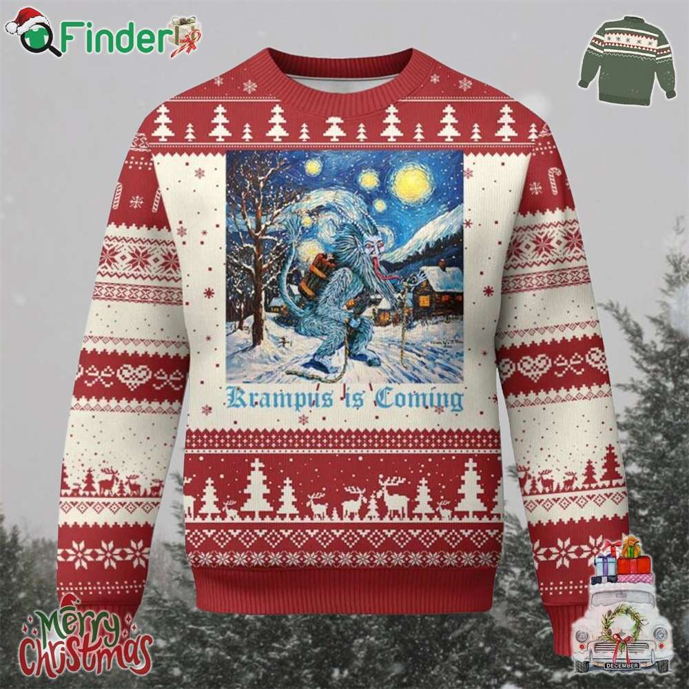 Krampus Is Coming Ugly Christmas Sweater Spooky Christmas Starry Night Krampus Is Coming Ugly Christmas Sweater Spooky Christmas Starry Night