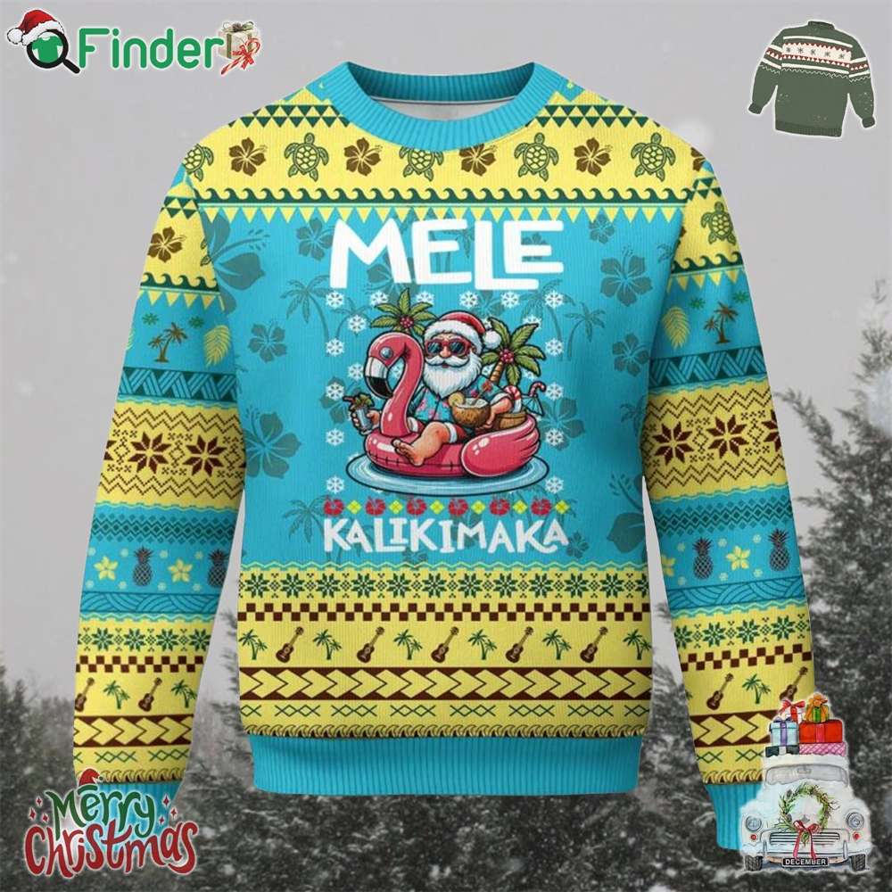 Mele Kalikimaka Hawaiian Xmas In July Hawaii Santa Ugly Christmas Sweater Palm Tree Beach Tropical Xmas Gift Family Holiday Mele Kalikimaka Hawaiian Xmas In July Hawaii Santa Ugly Christmas Sweater Palm Tree Beach Tropical Xmas Gift Family Holiday