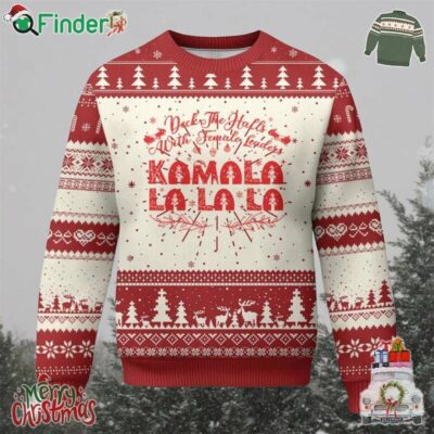 Funny Xmas Kamala Ugly Christmas Sweater Deck The Halls With Female Leaders Harris President