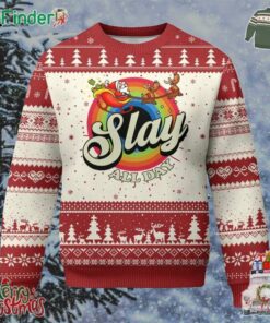 Funny Xmas Lgbt Ugly Christmas Sweater Slay All Day Sleigh Rainbow