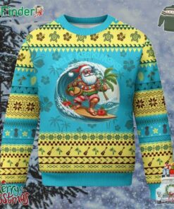 Xmas In Hawaii Ugly Christmas Sweater Mele Kalikimaka Santa Surfing Hibiscus