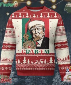 Funny Xmas Trump Ugly Christmas Sweater Grab Em Trump Hug Reindeer Cat