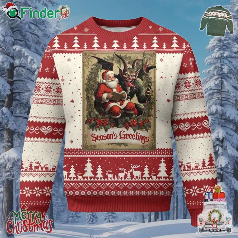 Xmas Krampus Ugly Christmas Sweater Season Greeting Vintage Tarot Card Xmas Krampus Ugly Christmas Sweater Season Greeting Vintage Tarot Card