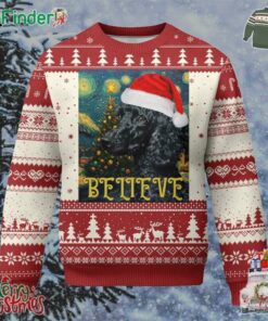 Funny Xmas Poodle Ugly Christmas Sweater Believe Christmas Starry Night Dog Lover