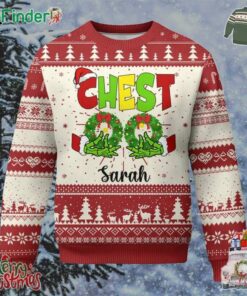 Personalized Matching Couple Ugly Christmas Sweater Custom Name Chestnuts Xmas Funny Chest