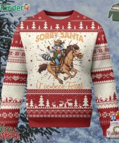 Funny Xmas Raccoon Ugly Christmas Sweater Sorry Santa Ive Been Feral Cowboy