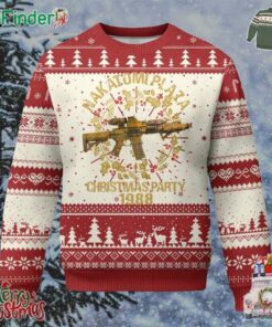 Nakatomi Plaza Christmas Party Ugly Christmas Sweater American Patriotic Gold Holly Wreath Machine Gun