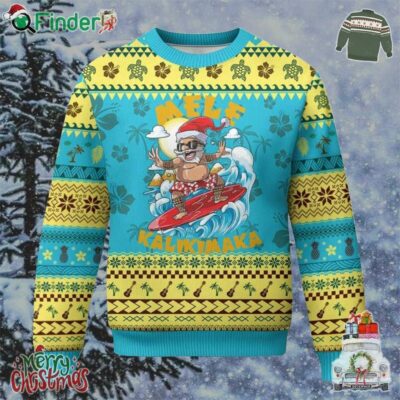 Xmas In Hawaii Ugly Christmas Sweater Mele Kalikimaka Surfing Santa Kakau Tattoo
