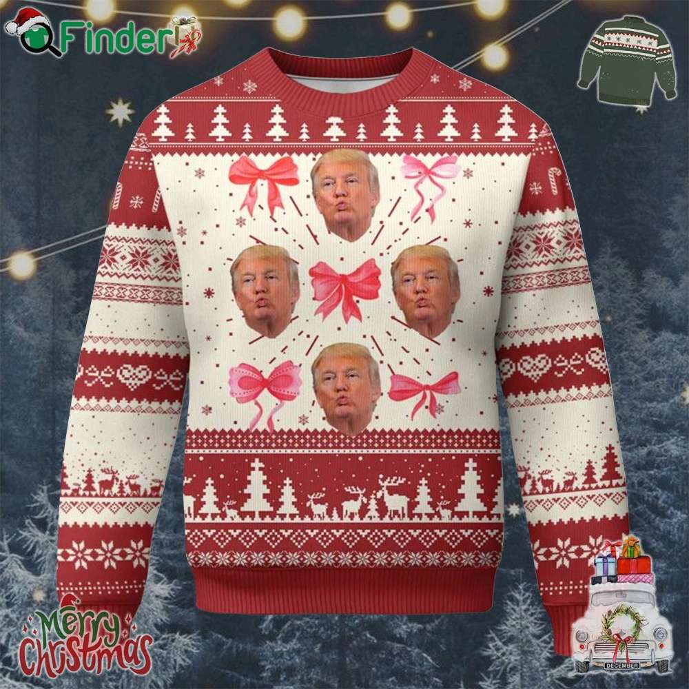 Trump Girl 2024 Ugly Christmas Sweater 47th President Pink Coquette Bow Girly Y2k Trump Girl 2024 Ugly Christmas Sweater 47th President Pink Coquette Bow Girly Y2k